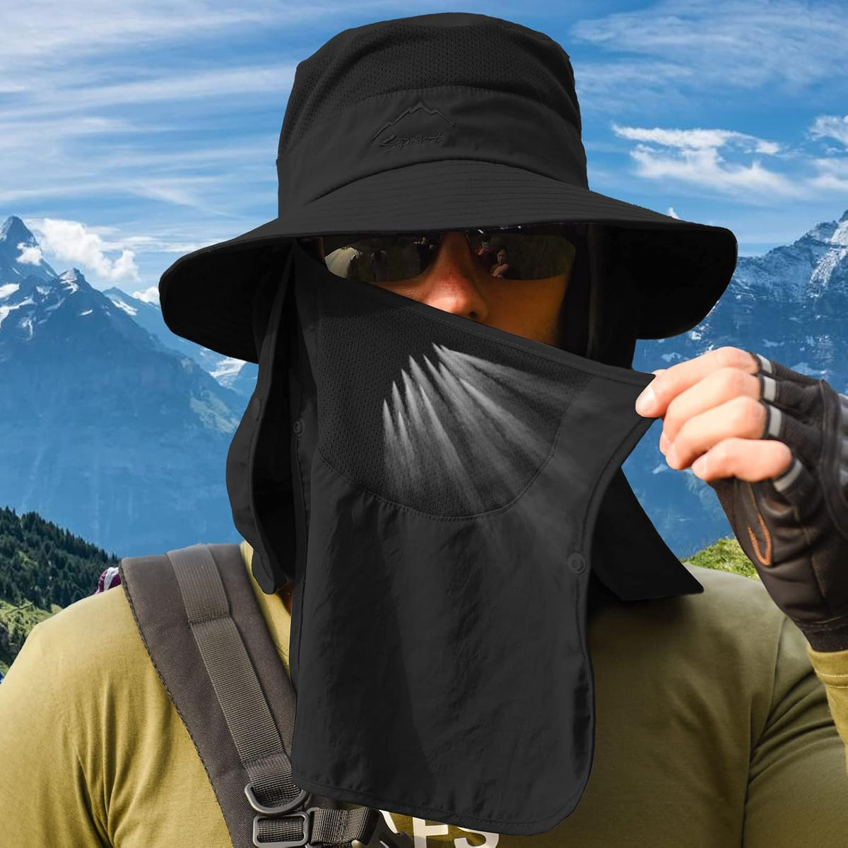 Skiennix Fishing Hat - Sun Protection with Removable Mesh Face & Neck Flap | Windproof Strap for All