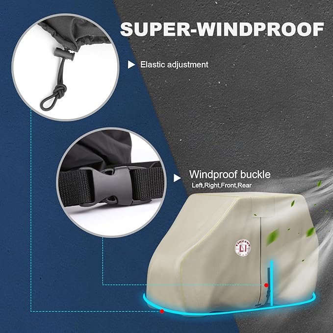 Waterproof Golf Cart Cover, Heavy Duty Marine Grade Fabric, Universal Fits for Most Brand 2/2+2/4+2 Passengers Yamaha, Honda, Club Car, EZGO Golf Cart