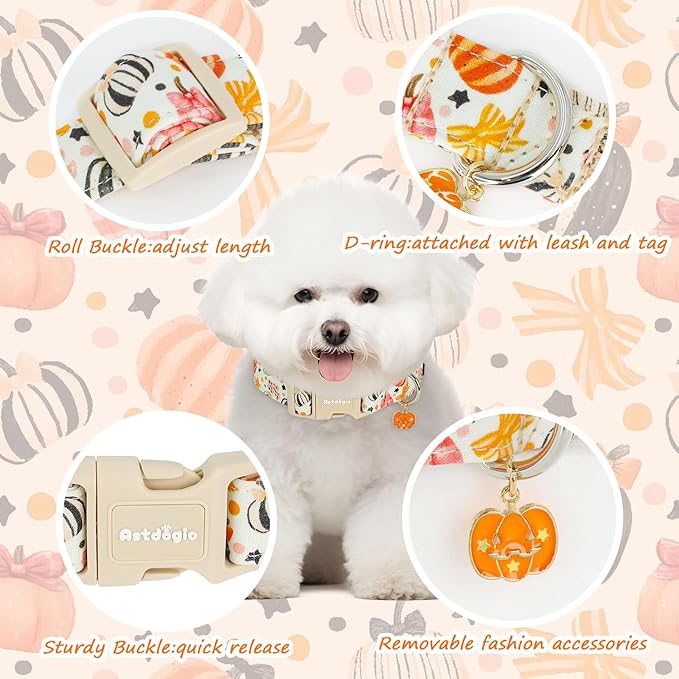Halloween Dog Collars, Fall Dog Collar for Dogs, Fun Multi-Color Pumpkin Dog Collars for Large Dogs, Adjustable Cotton Large Dog Collar Puppy Collar for Halloween & Thanksgiving