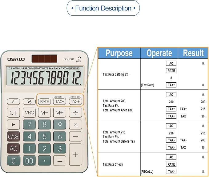 Desktop Calculator Large LCD Display 12 Digit Number Big Button Tax Financial