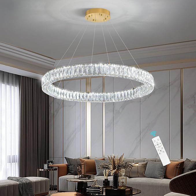 HAIXIANG Modern Crystal Chandelier Dimmable LED Ring Pendant Chandeliers Light