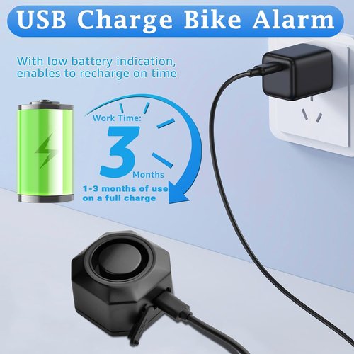 NineLeaf Bike Alarm - USB Rechargeable Anti-Theft Wireless Security System | 110dB Loud with Remote & Mount