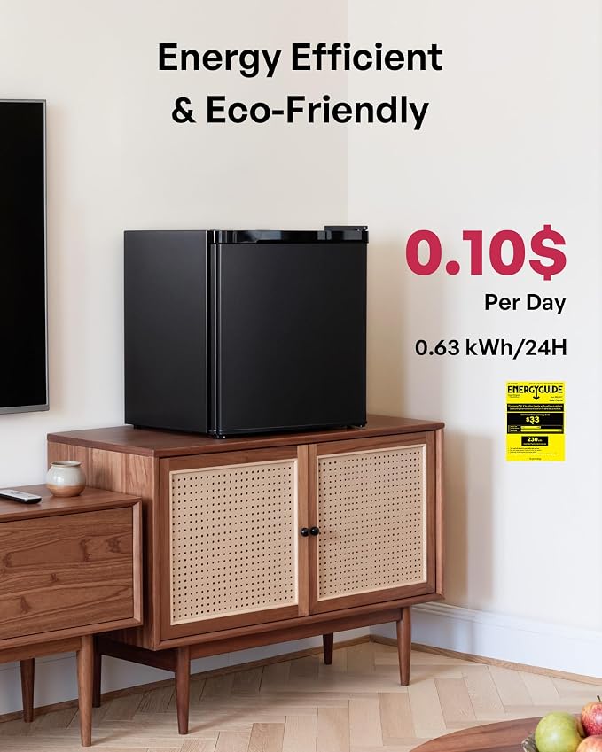 1.7 Cu.Ft Mini Fridge with Freezer, Single Reversible Door Compact Refrigerator, Adjustable Thermostat&Energy Saving Mini Fridge for Bedroom, Dorm, Office, Low Noise, Black