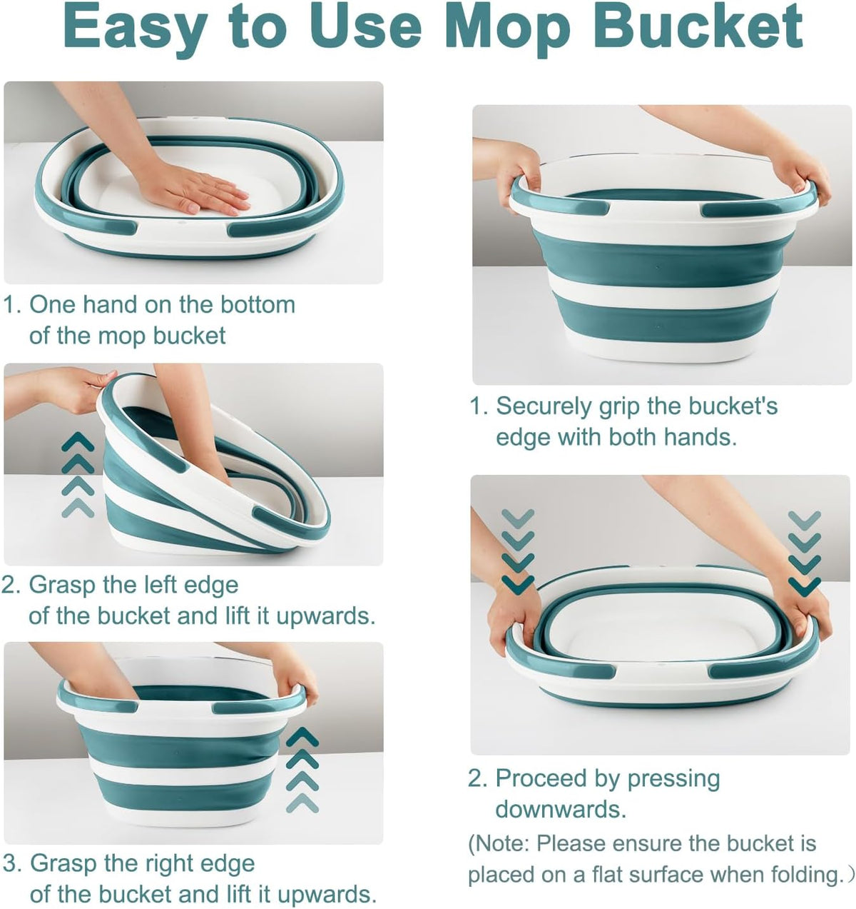 Collapsible Mop Bucket with Handle for Cleaning, 16L(4.2 Gallon) Silicone Square Mopping Bucket for Windows Cleaning or Car Washing, Cleaning Supplies Organizer Plastic Bucket for Storage, 2 Pack
