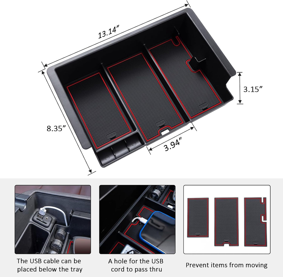 TOPINSTALL Red Full-Size New Center Console Tray Compatible with 2014-2018 Chevy Silverado/GMC Sierra and 2015-2020 Chevy Tahoe/Suburban/GMC Yukon/Yukon XL (Full Console w/Bucket Seats ONLY)