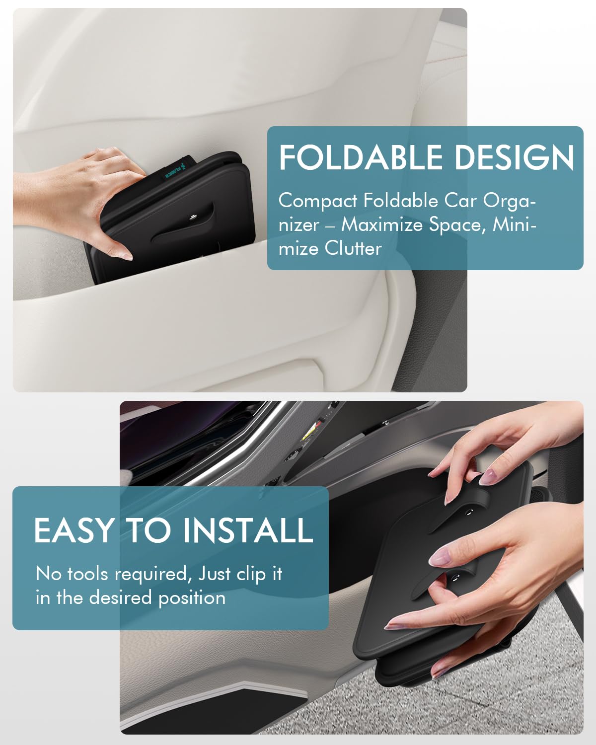 FLORICH Car Door Organizer, Small Leather Foldable Hanging Organizer and Trash Can 2-in-1, Multi-Function Mini Storage Box Garbage Can for Car Back Seats and Side Door - 2Pack