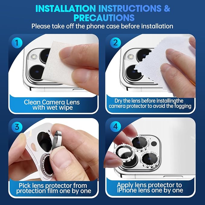 for iPhone 15 Pro/iPhone 15 Pro Max Camera Lens Protector Bling Individual