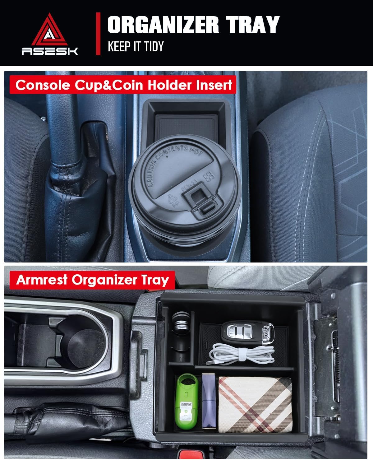for 2PCS Center Console Coin Box Organizer&Water Cup Holder Insert ABS Materials Compatible with 2016-2023 Toyota Tacoma