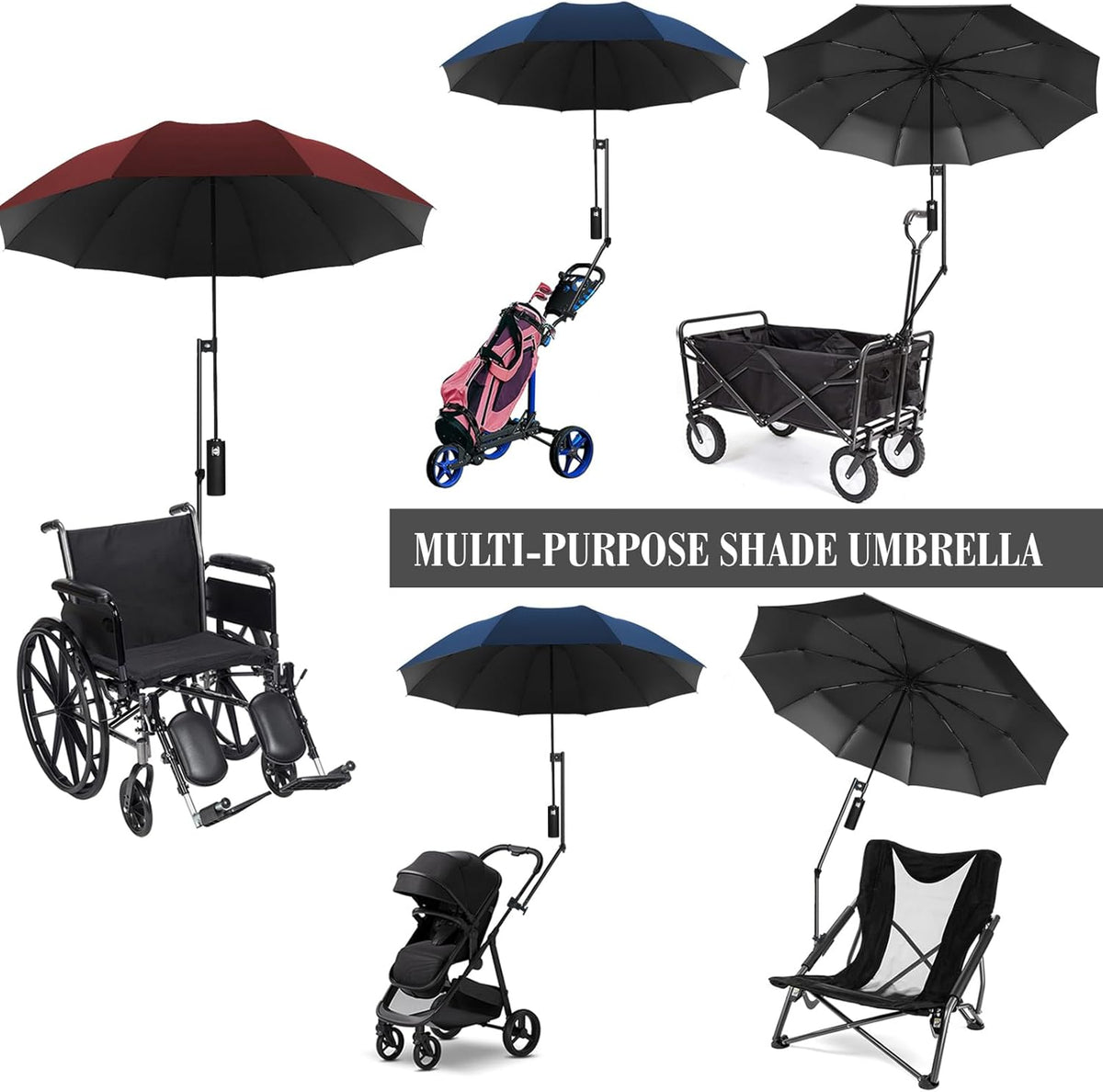 Skiennix UPF 50+ Beach Umbrella - Adjustable Universal Clamp for Ultimate Sun Protection