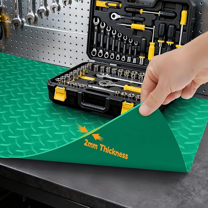 Workbench Mat, Green 23.62" x 70.87" PVC Work Bench Mat with Non-Slip Texture, 2 mm Thick Scratch & Stain Resistant Surface for Painting, Woodworking, Crafting, Projects and Tool Protection