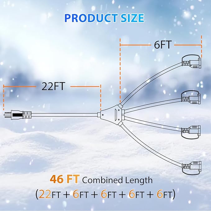K KASONIC - 46FT Christmas Lights Outdoor Extension Cord with Mutil Outlets, ETL Listed Heavy Duty Electrical Cord with Protective Covers, Weatherproof Extension Cord for Outside, 16AWG/1625W, Black