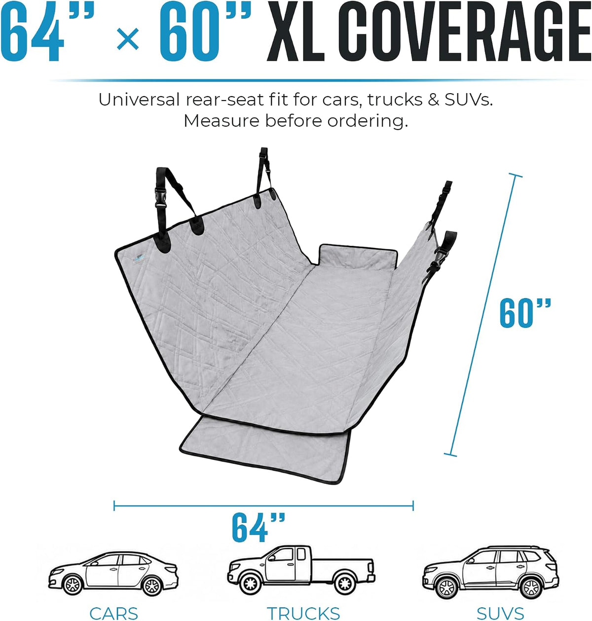 Bulldogology Dog Car Seat Cover Waterproof Heavy Duty Bench Dog Hammock Backseat Protector from Hair, Muddy Paws, Scratches - Pet Car Seat Cover for Cars Trucks SUVs (X-Large, Grey)