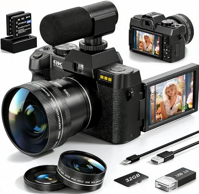 8K Digital Cameras for Photography, 64MP vlogging Camera
