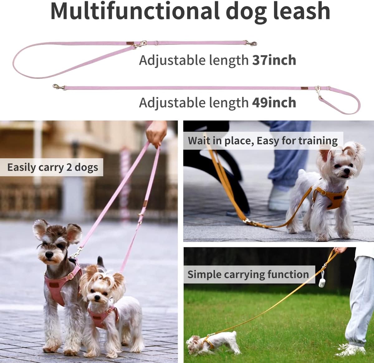 Puppytie No Pull Dog Harness with Multifunction Dog Leash,Soft Adjustable No Choke Escape Proof Pet Harness Vest for Medium Dogs or Large Dogs,Light Purple,M