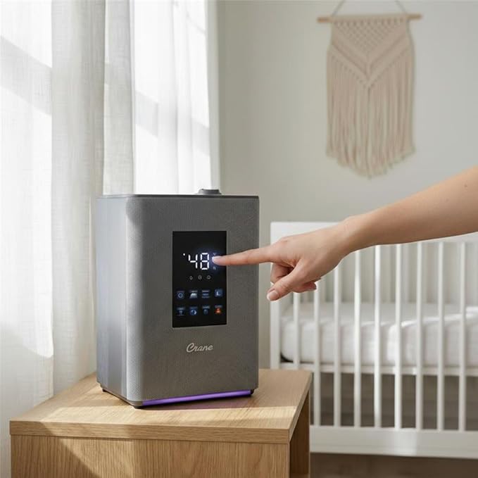 Crane 4.5L Warm and Cool Mist Humidifier, Top Fill Ultrasonic Humidifier for Large Room, Bedroom, Baby Nursery, Easy Clean, Humidifier with Essential Oil Tray, Humidifier with Humidistat & Remote