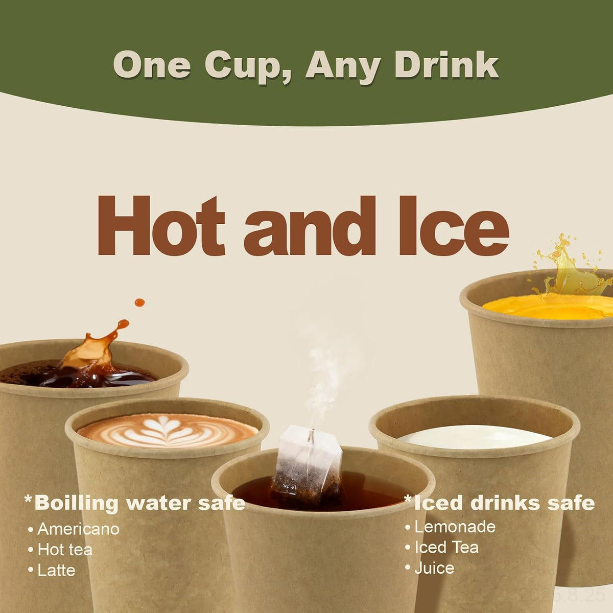 8 oz 50 Pack Disposable Coffee Cups, Bulk Brown Disposable Paper Cups, Coffee Cups for Hot Tea, Chocolate and Cold Drinks