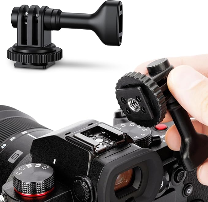 2-in-1 Action Camera Hot Shoe Mount Adapter, Tripod Mount & Cold Shoe Camera