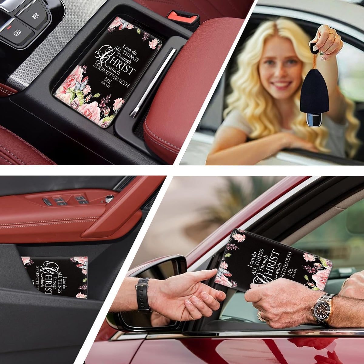 Car Document Holder with Magnetic Shut, PU Car Registration & Insurance Card Holder for Driver License, Cards & Essential Documents, Vehicle Glove Box Organizer, Christian Bible Verse Phil 4:13
