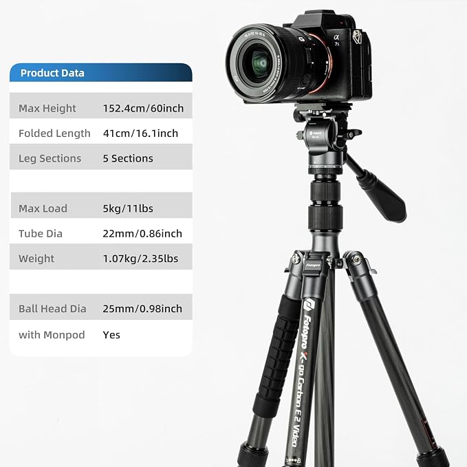 Fotopro 59" Carbon Fiber Travel Tripod