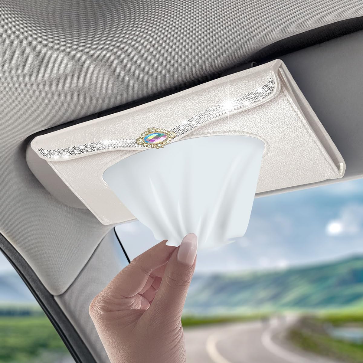 Bling Car Tissue Holder Rhinestones Visor for Auto Black Interior Accessories for Women