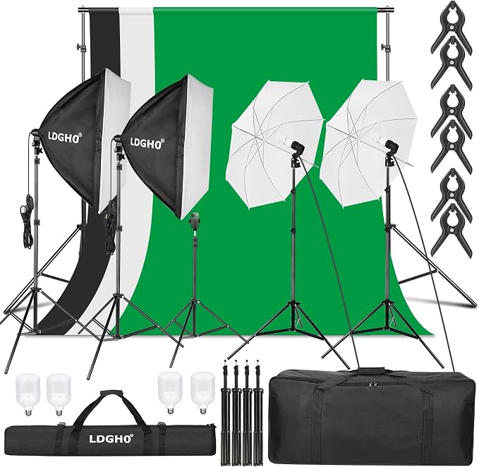 Photography Lighting kit with Backdrops, 8.5x10ft Backdrop Stands, UL Certified