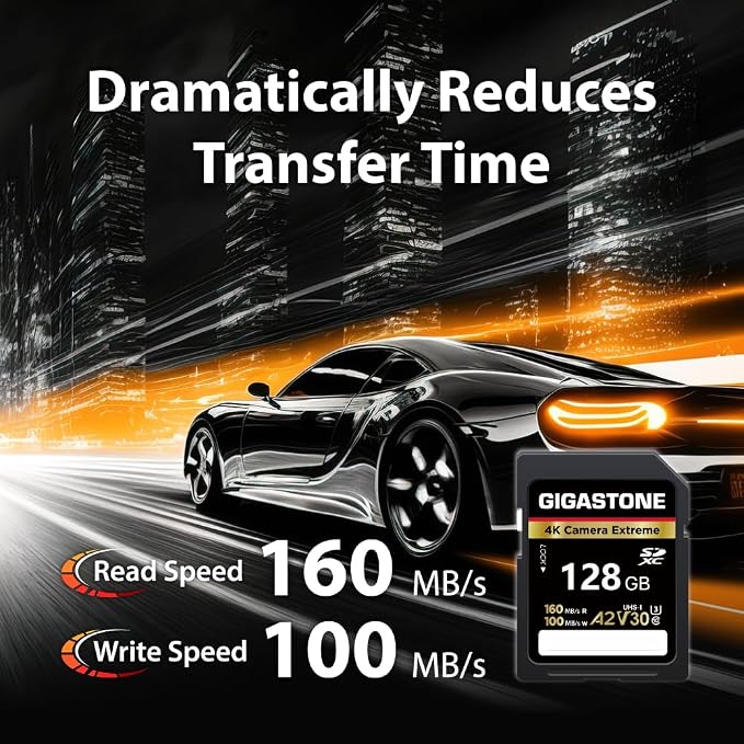 【5-Years Data Recovery】 GIGASTONE 128GB SD Card, 4K Camera Extreme, UHS-I A2