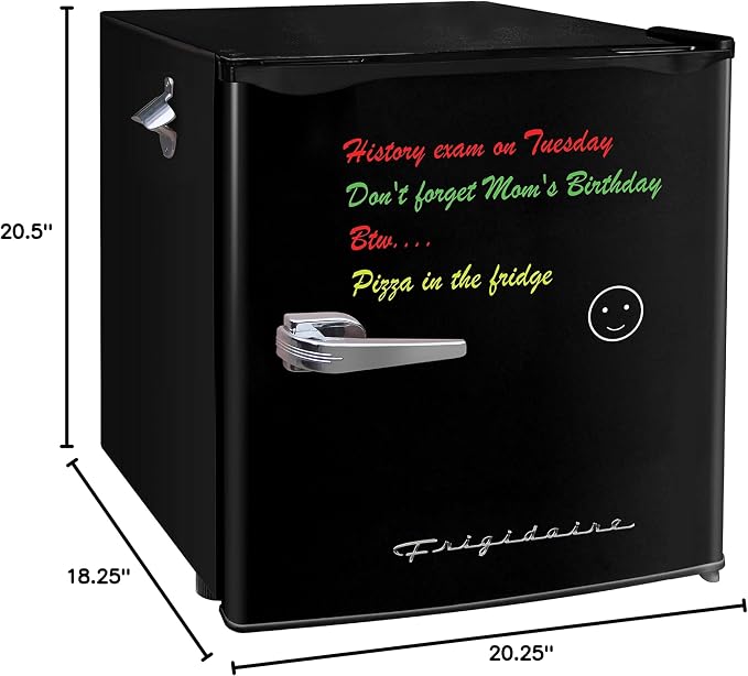 Frigidaire EFR107 Mini Fridge with Dry Erase Board & Small Ice Freezer - 1.6 Cu Ft Compact Refrigerator for College Dorm Room, Black