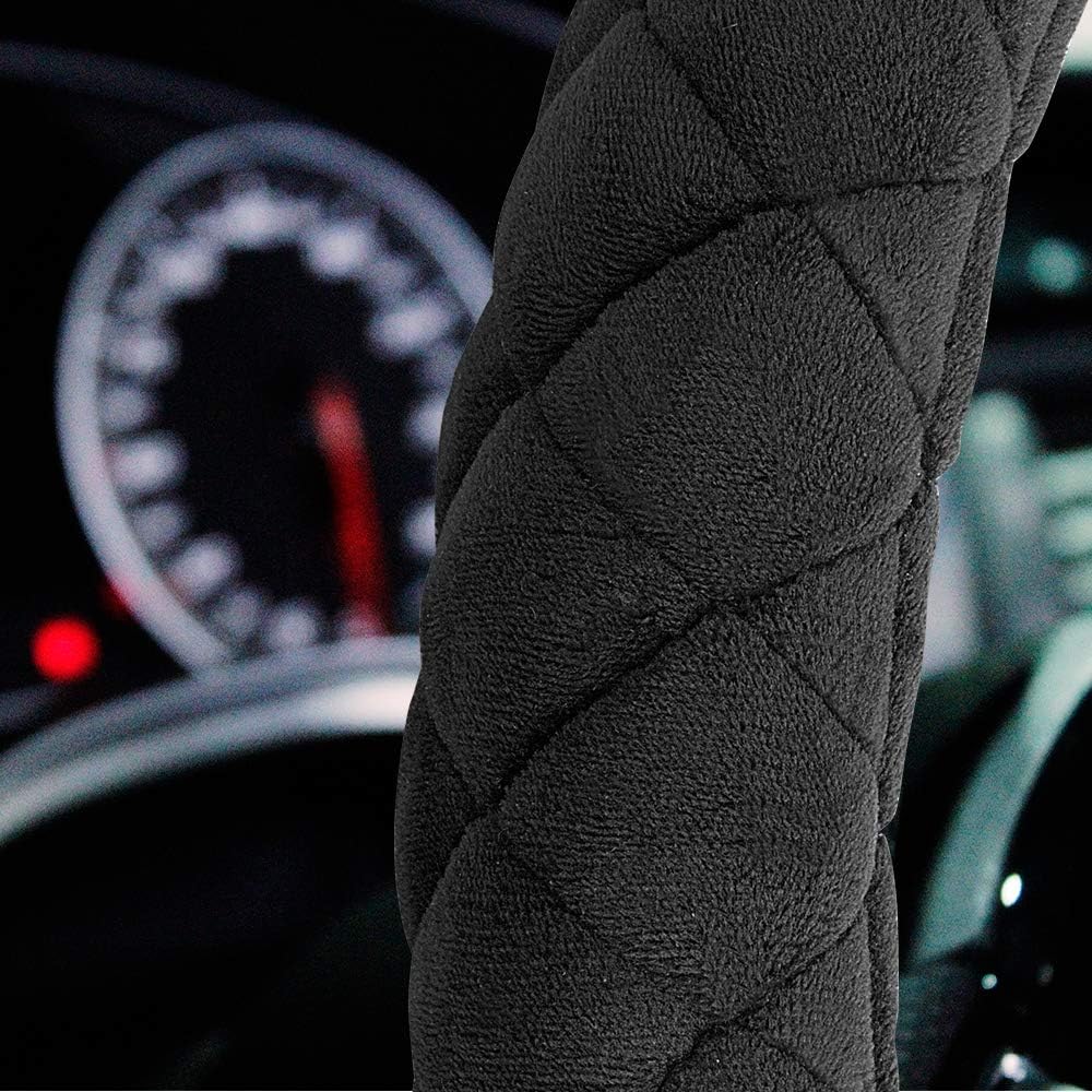 HAOKAY Luxury Fluffy Steering Wheel Cover for Men Women,Soft Warm Short Plush Steering Wheel Cover Black Fuzzy with Universal 14.5-15 Inch