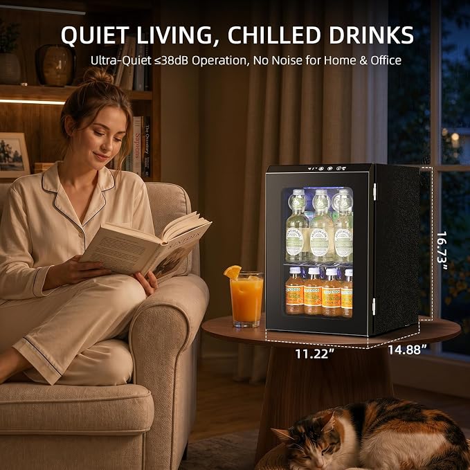 Antarctic Star 18L Mini Fridge Cooler 24Can, Beverage Refrigerator with Quiet Compressor, LED Light,Freestanding Small Fridge with Electronic Temperature Control for Home and Bar(40-61 ℉)