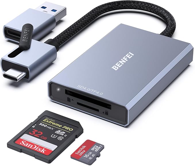 BENFEI SD 4.0 Card Reader, USB-C/USB-A 2-in-1 Memory Card Reader,