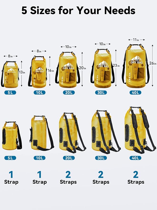 HEETA Dry Bag Waterproof for Women Men, 5L/10L/20L/30L/40L Roll Top Lightweight