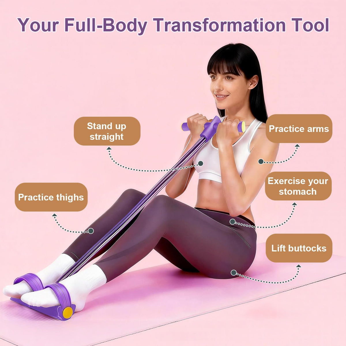 Pedal Resistance Bands - Durable 6-Tube Elastic Fitness Bands for Abdomen, Waist, Arms & Legs