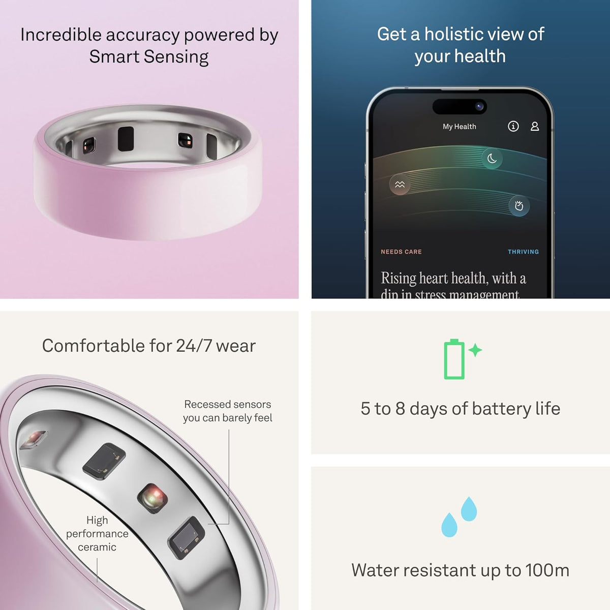 Oura Ring 4 - Ceramic Petal - Size 7 - Advanced Sleep & Activity Tracker | AI Health Advisor, 8-Day Battery Life