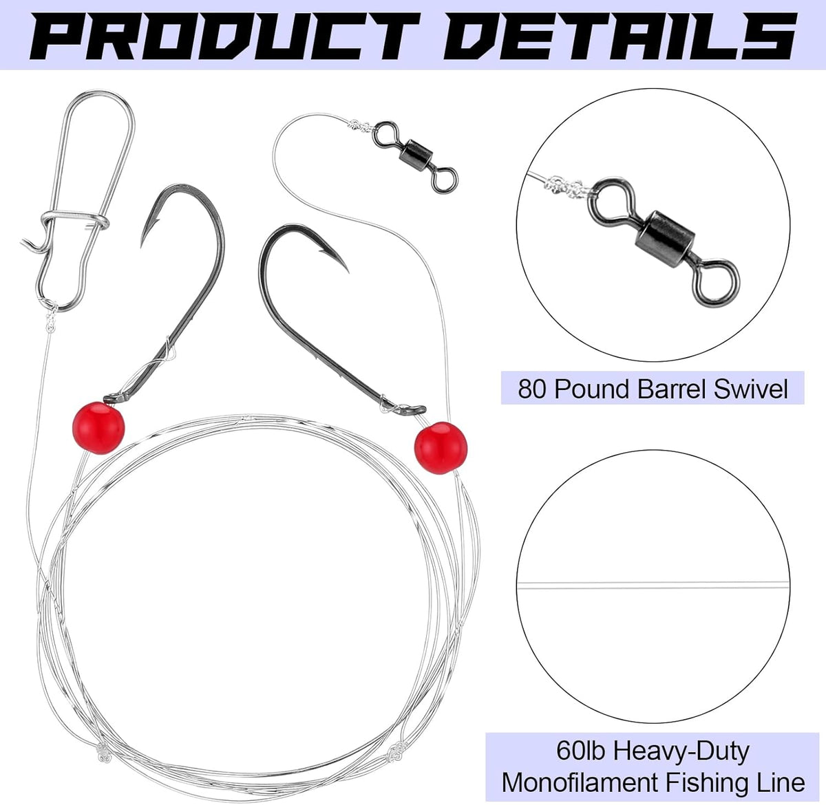 Skiennix Saltwater Fishing Rigs - 10 Pcs Nylon Leader Hooks Tackle Kit for Bass & Grouper Fishing