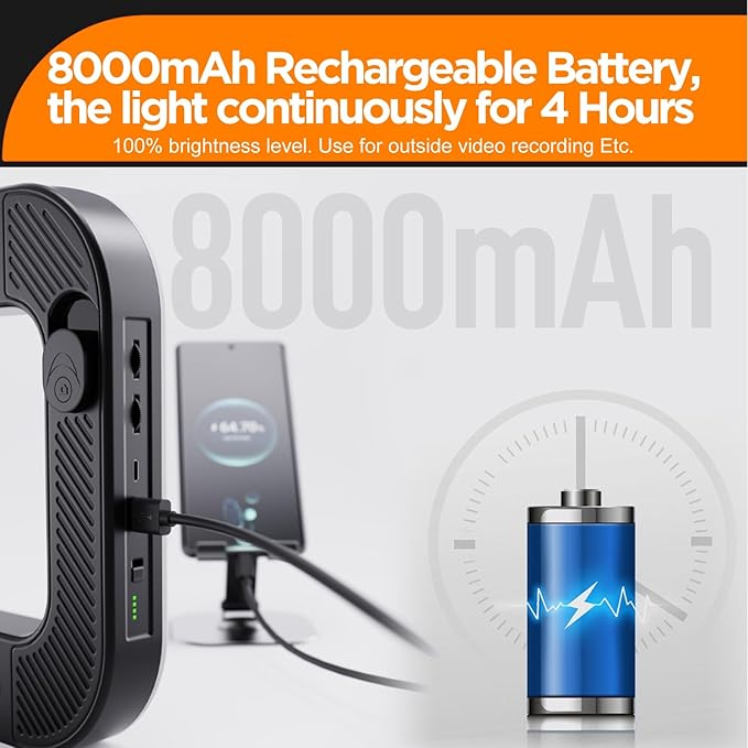 20W Ring Video Light with 8000mAh Built‑in Battery & 80inch Tripod 3H Max