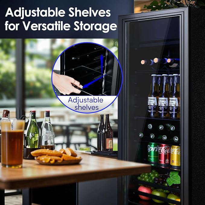 Anypro Beverage Refrigerator Cooler 4.8 Cu.Ft, Mini Fridge with Freeze with Glass Door for Soda Beer or Wine, Small Drink Dispenser Machine for Home Office Bar, 7 Temperatures, Adjustable Shelves