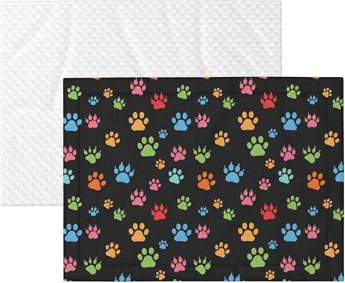 Double Sided Pet Mat for Dog Bed Topper Cat Blanket Furniture Protector, Pink Red Blue Green Dog Pug Paws, Reversible Plush with Tactile Dot Pattern for Style Change