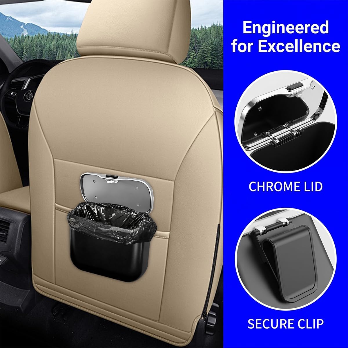 Osilly Car Trash Can, Leak-Proof Multipurpose Vehicle Door Garbage Can with Lid, Portable Automotive Interior Trash Bin Storage Organizer, Universal Fit (Black)