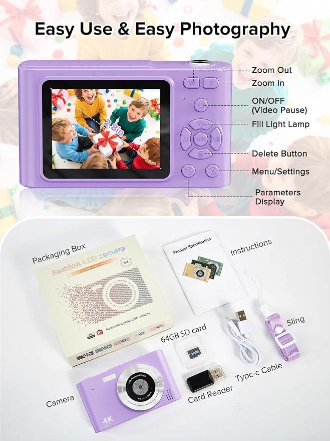 Digital Camera, 44MP Full HD 1080P Point and Shoot Camera