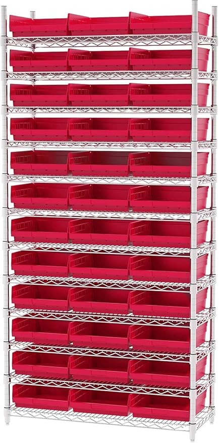 Akro-Mils 30170 Plastic Shelf Bins, Heavy Duty Storage Bins for Garage, Closet, and Drawer Organization, 12-Inch x 11-Inch x 4-Inch, Red, 12-Pack