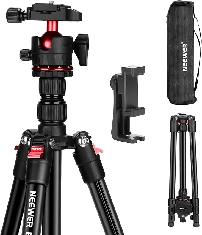 NEEWER Basics Travel Tripod for Camera, Ball Head, Arca Type QR Plate, Cell