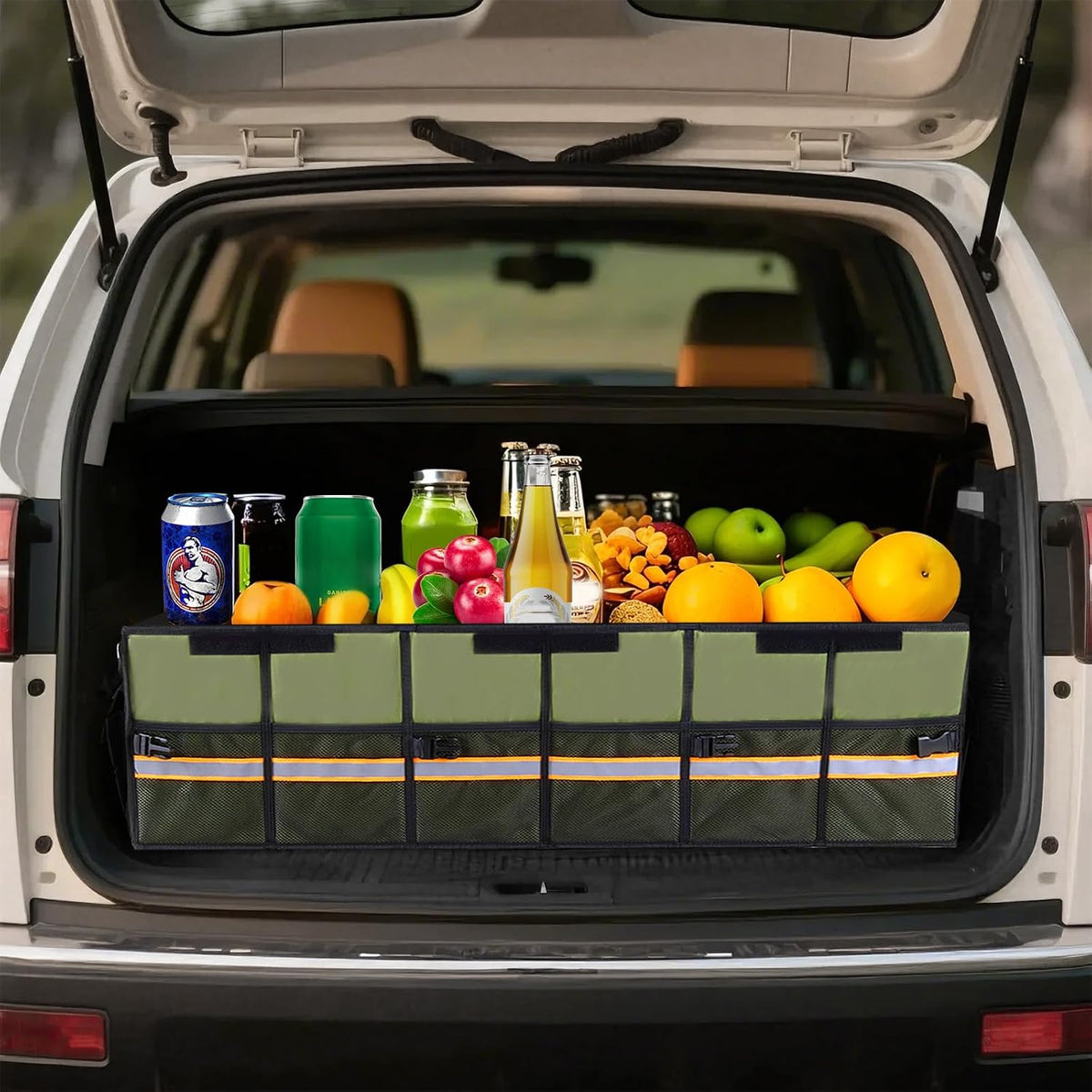 Car Trunk Organizer with Lid,Collapsible Car Storage Organizer with Multi Compartments and Securing Straps for SUV,Sedan,Jeep-Green
