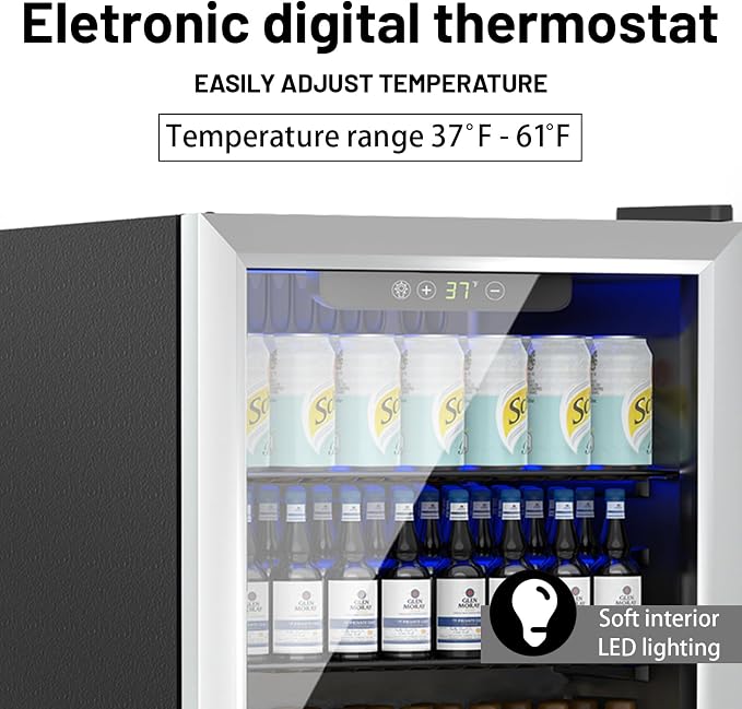 DOGHLY 1.7 Cu.ft Mini Fridge Glass Door, 72 Cans Beverage Refrigerator | Drink Fridge for Soda Beer Wine, Digital Temperature Control, Removable Shelf, Quiet Beverage Cooler for Office, Dorm, Bar