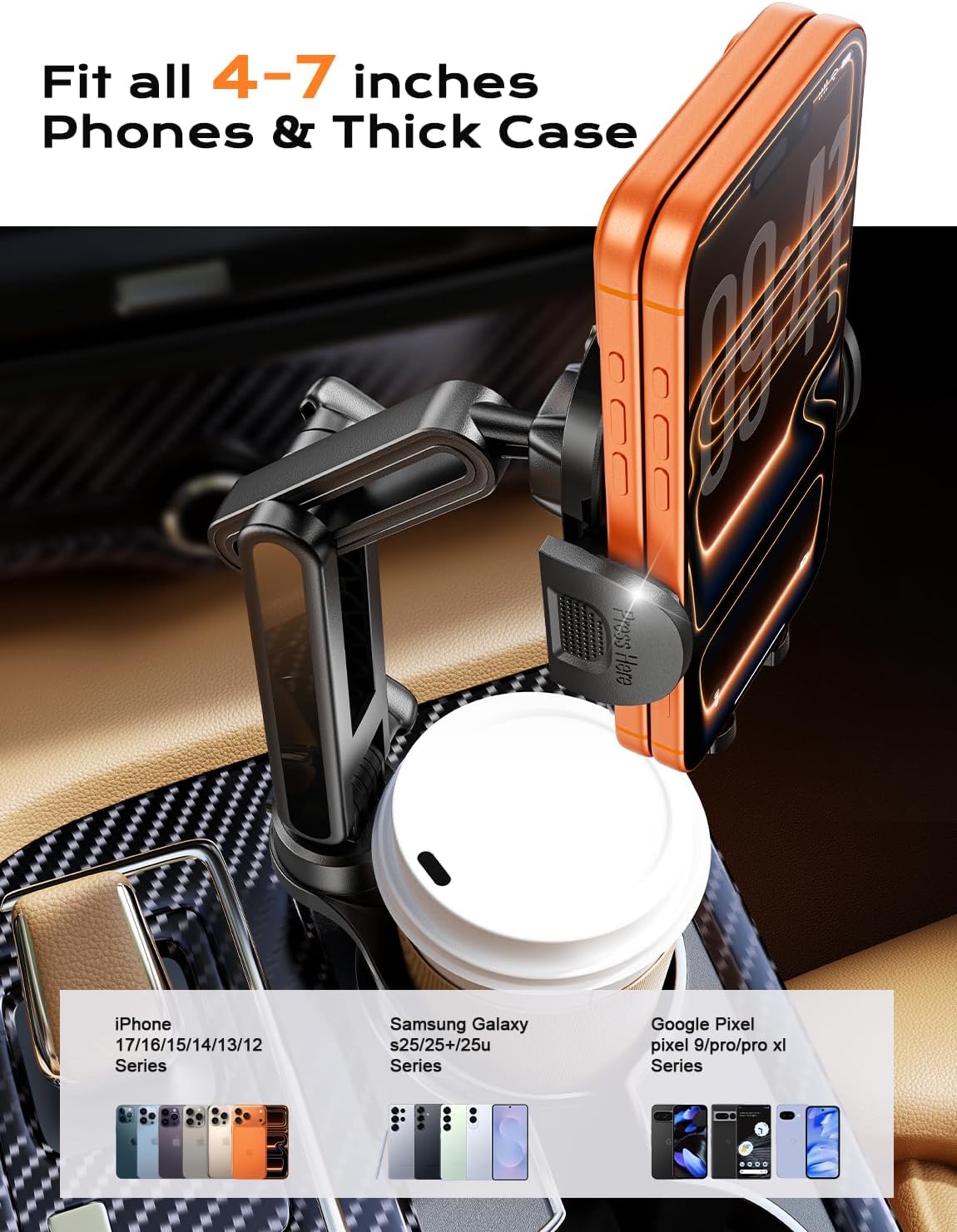 TAZENI 2-in-1 Cup Phone Holder for Car, with 2 Sizes Hollow Bases