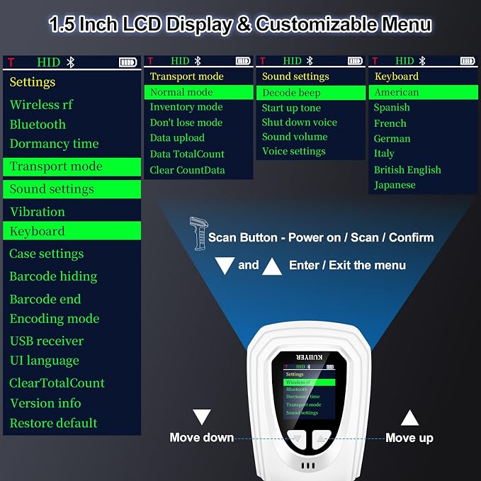 KUIIYER 1D QR 2D Barcode Scanner, Handheld Barcode Reader