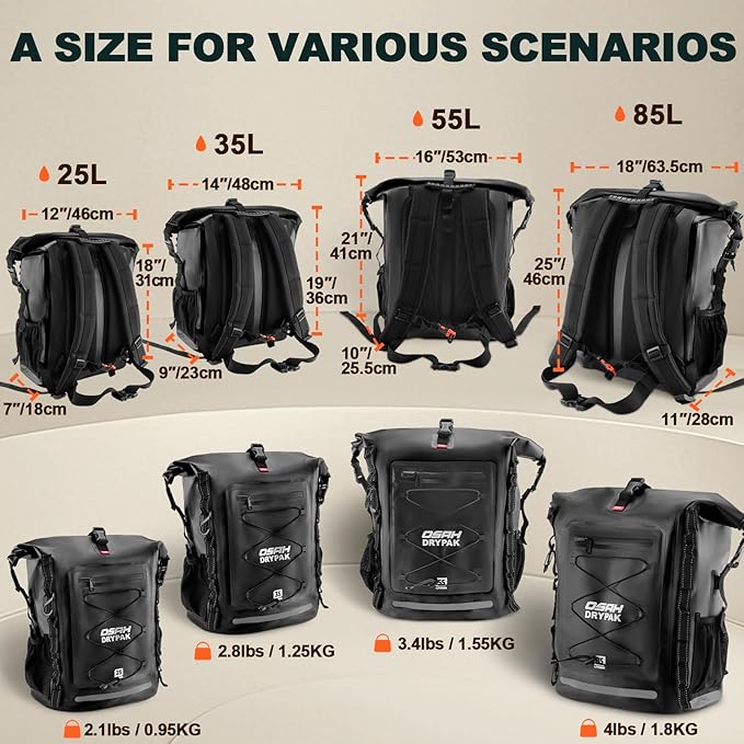 OSAH DRYPAK Waterproof Backpack Dry Bag 35L/55L/85L – Heavy Duty Roll-Top