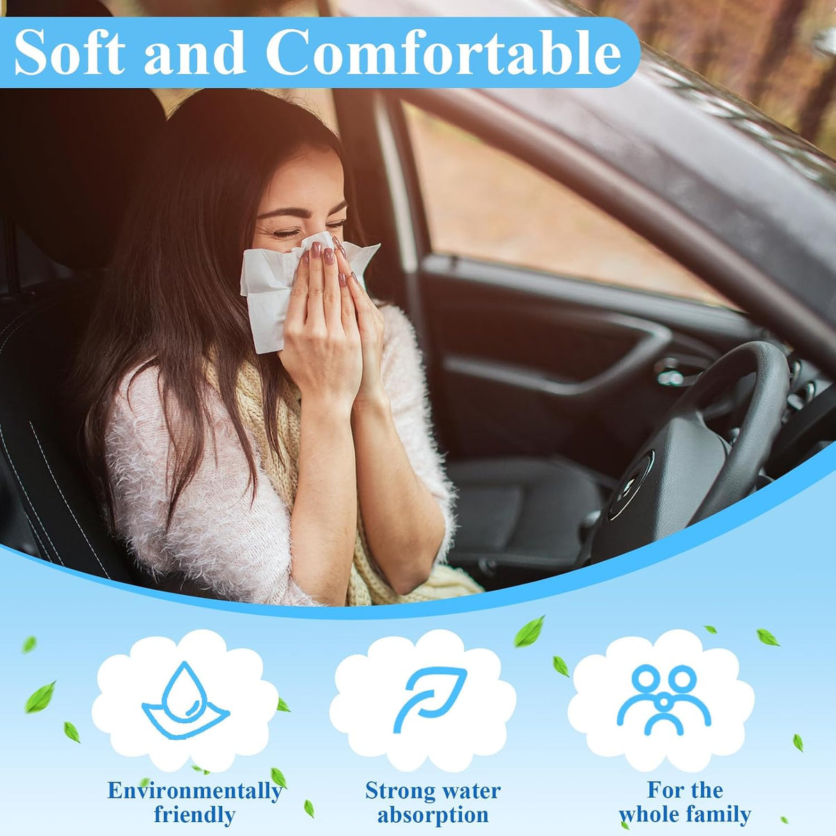 Crtiin 50 Pack Car Tissue Refills 3 Ply Auto Visor Facial Napkin Refills