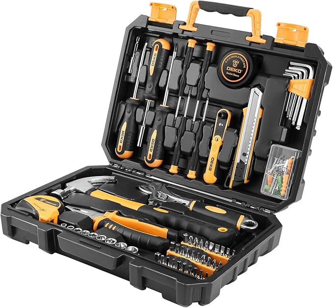 DEKOPRO 100 Piece Home Repair Tool Set,General Household Hand Tool Kit with Plastic Tool Box Storage