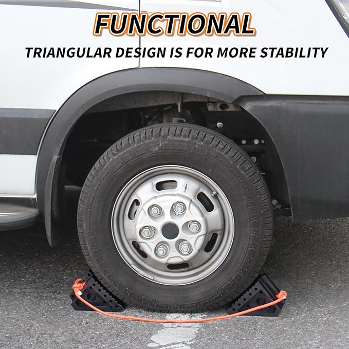 OULEME Premium Rubber Wheel Chocks with Carry Handles, Solid RV Tire Chocks for Camper, Travel Trailer, Trucks or ATV, Stable and Durable, 8.5" x 4" x 6" (4-Pack)