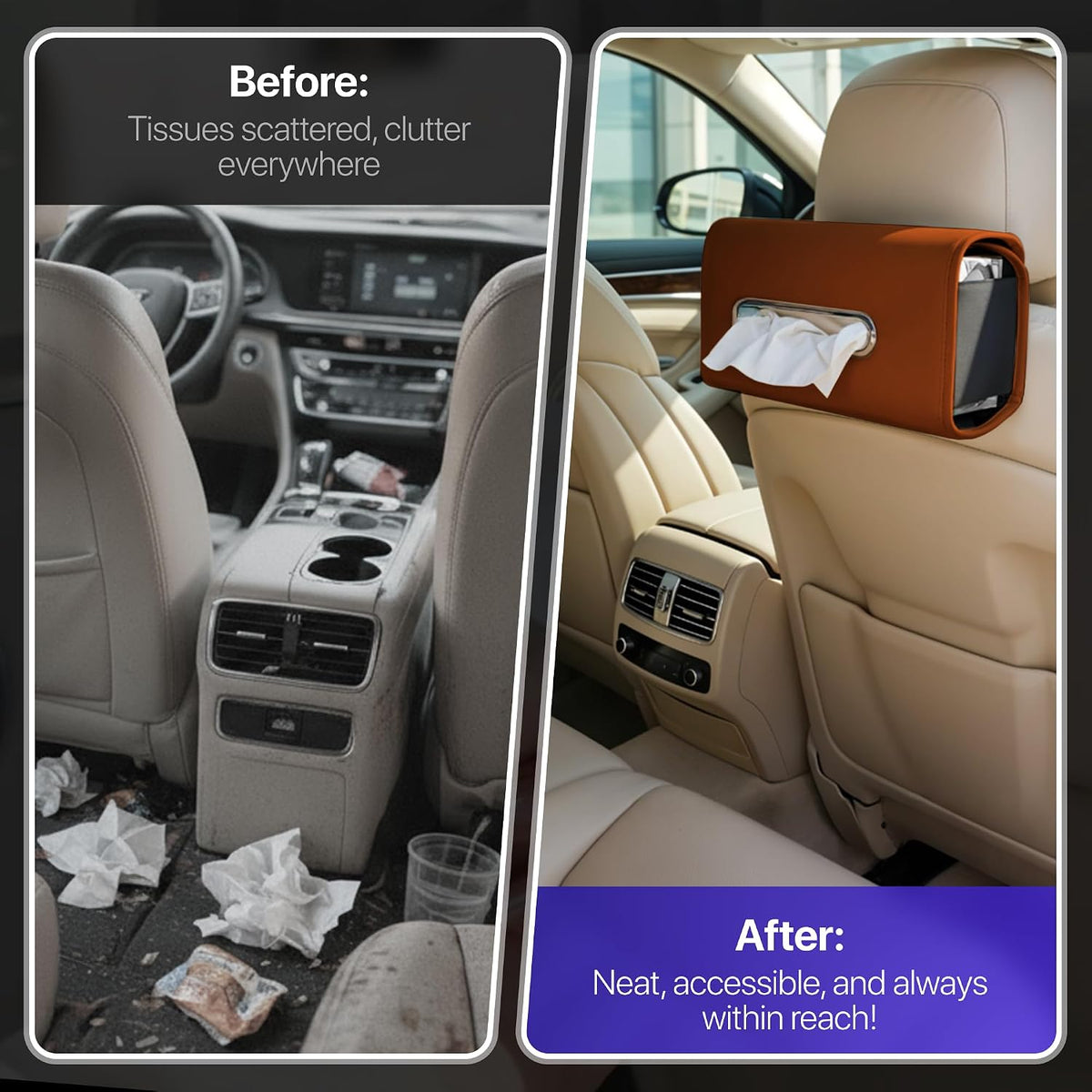 Lucrum Extra Large Car Tissue Holder - PU Leather Tissue Box Cover